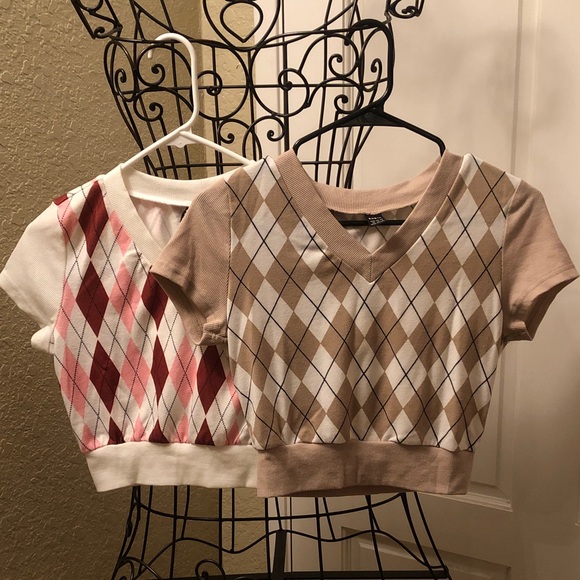 SHEIN Tops - SHEIN Women’s/Girls Argyle Crop Tops (2) XS NWOT